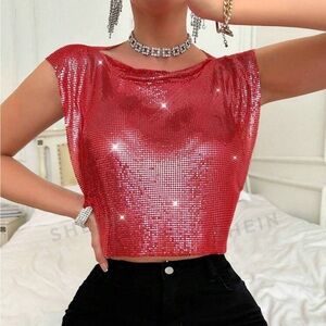 Metallic Red Top, aluminum/chainmail